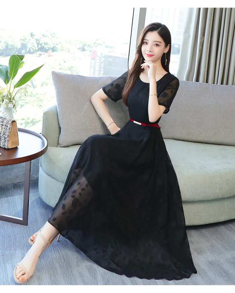 Элегантные однотонные шифоновые платья Boho Сетчатое платье Лето Винтаж 4XL размера плюс черный пляжные макси-сарафан Для женщин Bodycon Вечерние платья
