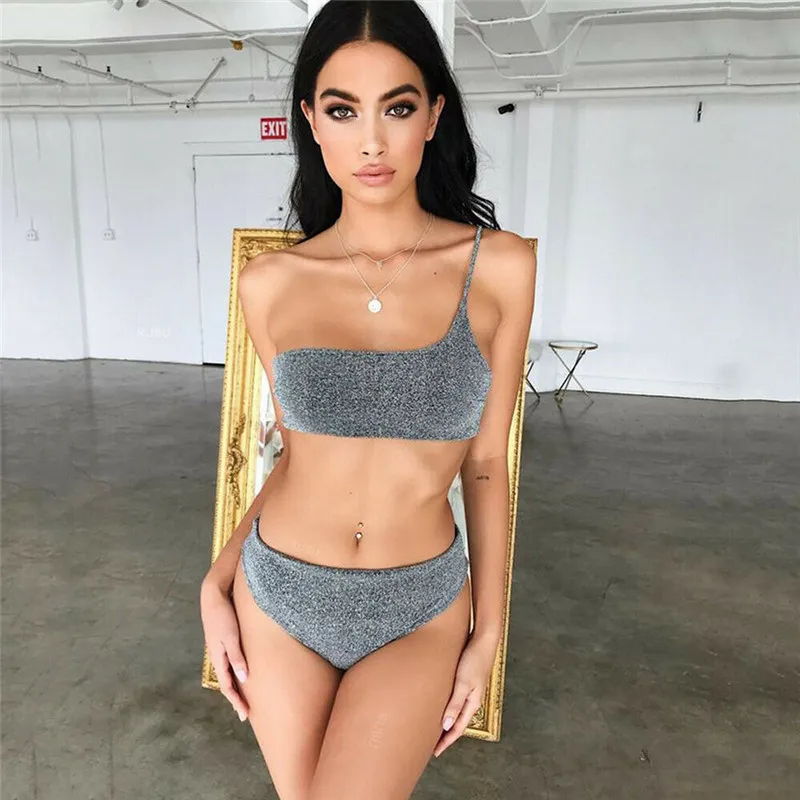 Модный женский бразильский комплект бикини на одно плечо элегантный купальник