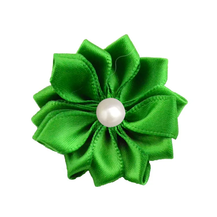 grass green Nishine 1," 20 шт./лот 16 Petaled атлас с розочками лента цветы с жемчужной кнопкой используется для повязка на голову" сделай сам "заколки аксессуары для волос - Цвет: grass green