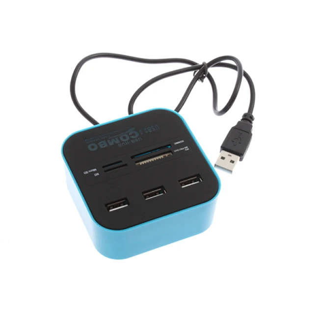 1 шт. USB 2,0 концентратор комбо все в одном мульти-кардридер с 3 портами для MMC/M2/MS синий цвет оптом C1
