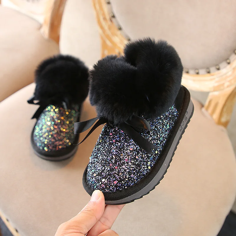 Зима ; детская обувь; Chaussure; кроличья шерсть; блестки; нескользящие школьные зимние сапоги для девочек; очень мягкие и удобные; для детей 1-9 лет