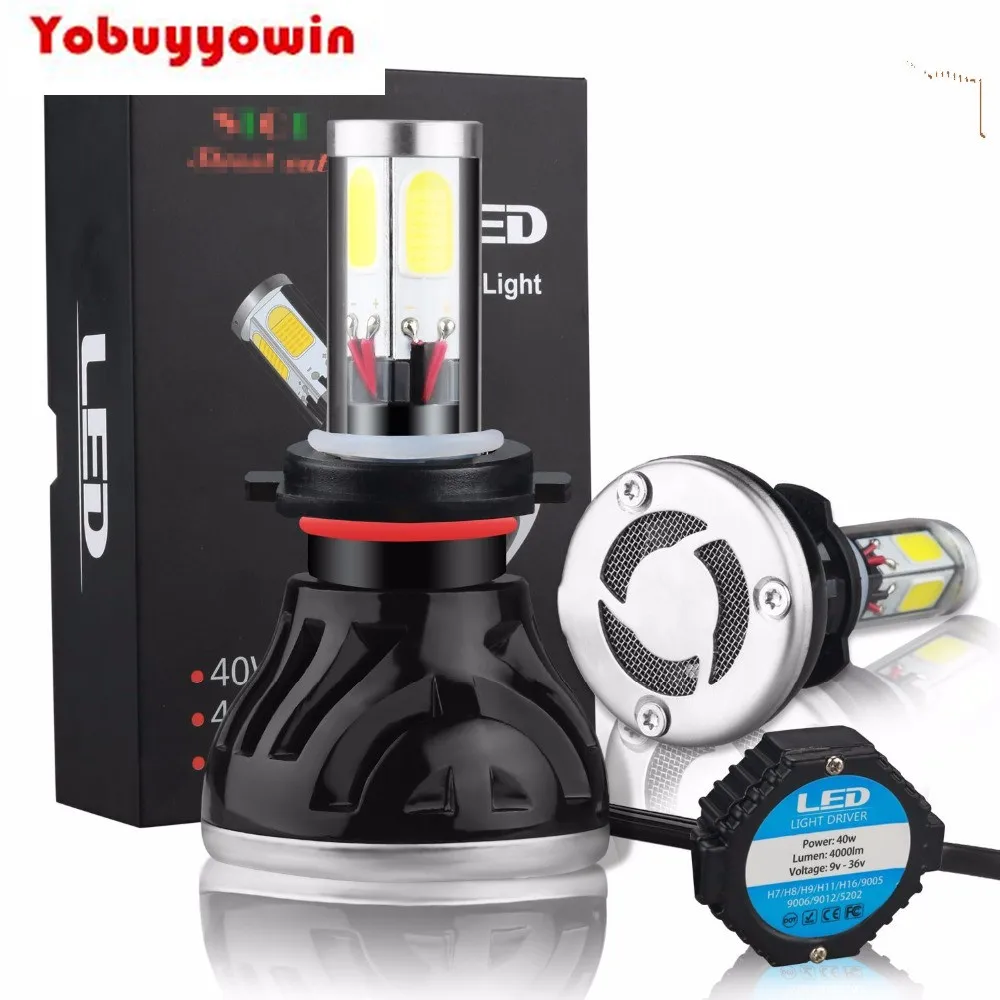 Пара светодиодных ламп Cob для фар комплект преобразования все в одном H4 9003 HB2 (H/L) 40