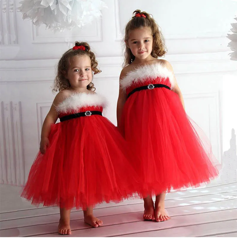 Christmas Santa Dress Children 6 Years Mesh Kids Costume Little Girls Dresses Carnival Tutu For 6Y | Детская одежда и обувь