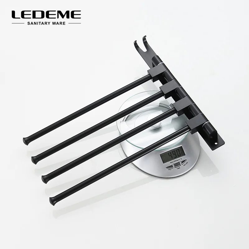 LEDME Matte Black Four Towel Bar With One Hook Holder Wall mounted Space Aluminum Bathroom Accessories Towel Rack Bar L5514
