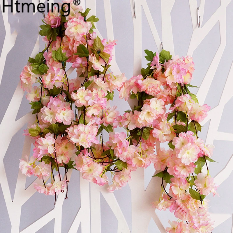 Htmeing, искусственные цветы, вишня, лоза, Свадебный декор, сделай сам, ротанг, гирлянда, цветы, лоза, вечерние, украшение для дома и сада