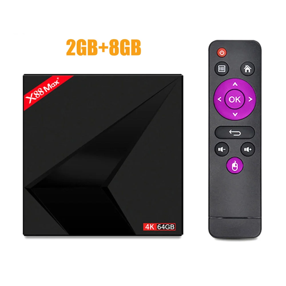 only 2GB 8GB 4K Android 9,0 ТВ приставка X88 MAX Plus 4 Гб ОЗУ 64 Гб ПЗУ RK3318 пятиядерный 2,4G/5G Wifi BT4.0 USB3.0 X88MAX+ потоковый медиаплеер - Цвет: only 2GB 8GB