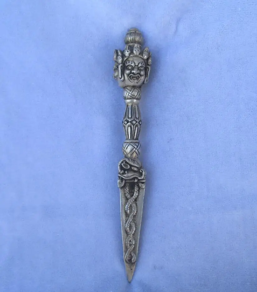 Collectible Old Handwork Tibet silver Buddhist Sword /Ritual Dagger statue from tibetan Long 19CM | Дом и сад