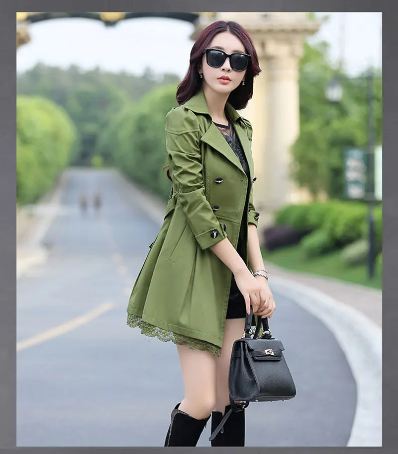 army green coats Осень, модный брендовый Тренч, женское двубортное пальто для женщин, деловая верхняя одежда, пальто A015a - Цвет: army green coats