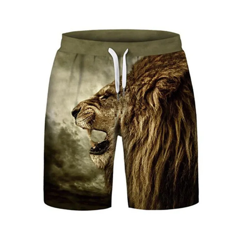 New Lonely Wolf Lion 3D Print Men Shorts Casual Cool Elastic Waist Summer Stone Printed Beach Male Fitness | Мужская одежда