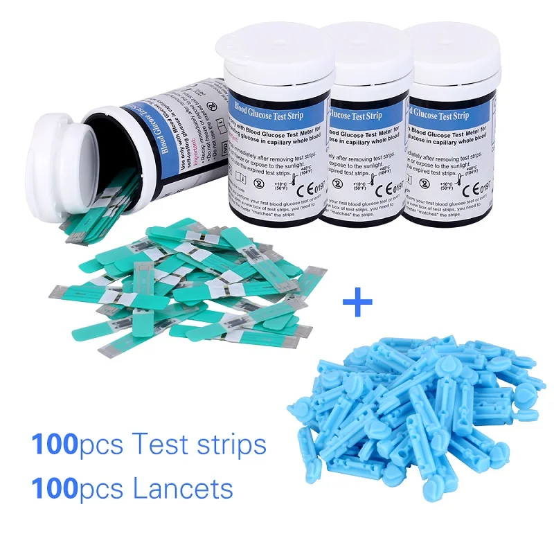 100 Strips Lancets Умный точный глюкометр мг/дл с полосками в бутылках и ланцетами GLM-75 точный английский гид глюкометр тестер диабета - Цвет: 100 Strips Lancets