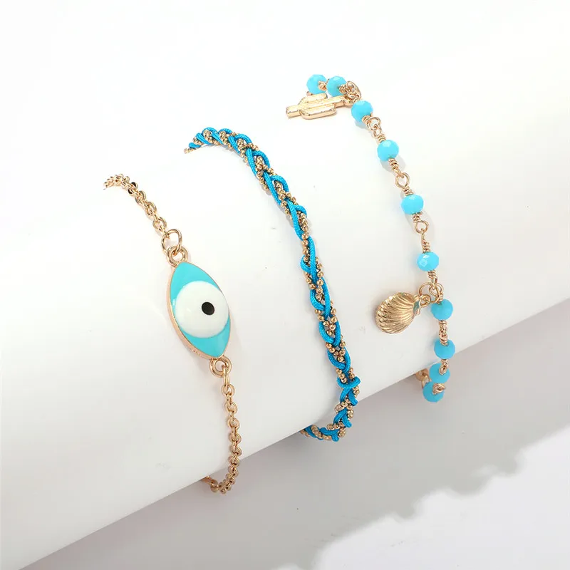 Docona богемные пляжные синие плетеные оболочки кактус глаз Многослойные ножные