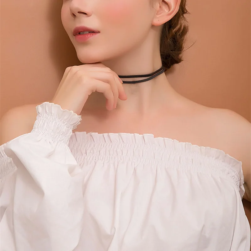 Ожерелье-чокер из кожи с двойным натуральным жемчугом 2018 | Украшения и аксессуары