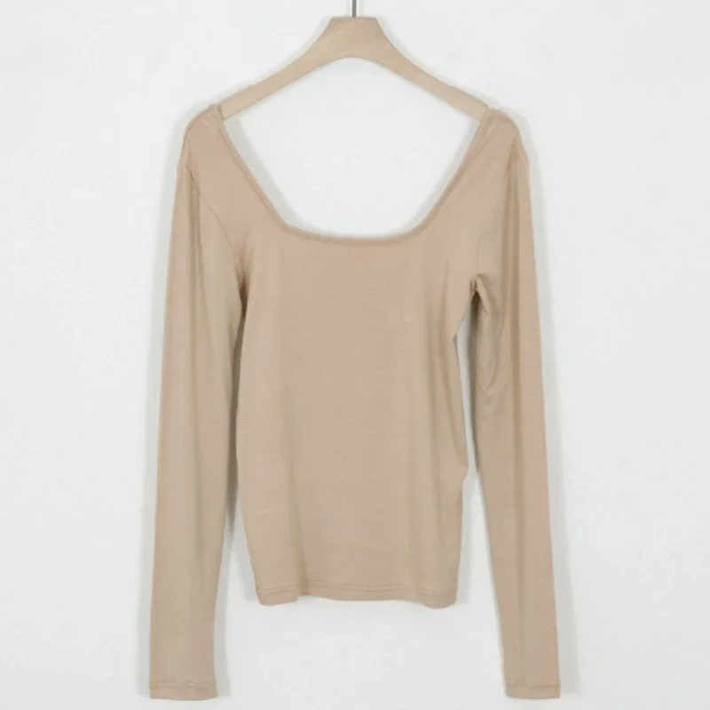 Модные пикантные Топы Для женщин с длинным рукавом хлопковая футболка Слим