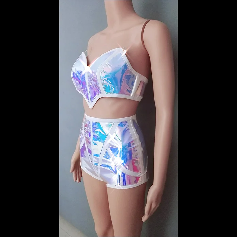 Reflective Light Laser Fabric 3 Pieces Set Jazz Dance Outfit Nightclub Female Singer Stage Wear Sexy DJ DS Performance Costume
