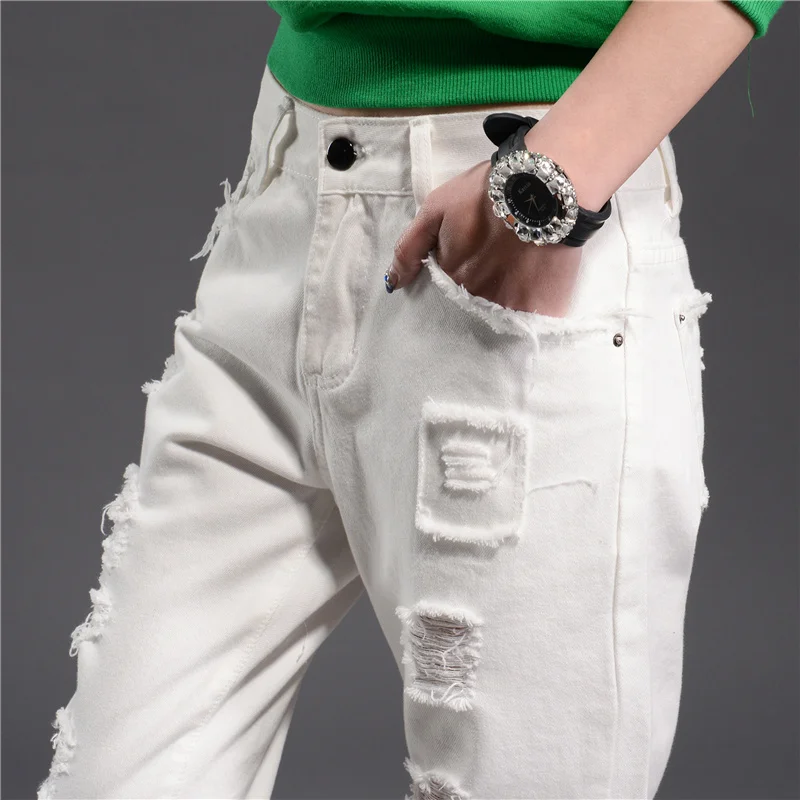 Белые джинсы женские брюки-карандаш повседневные свободные Джинсы бойфренда
