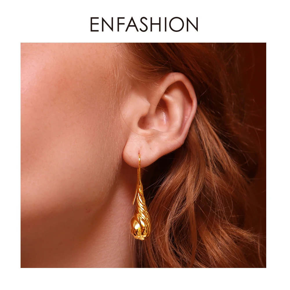 ENFASHION, скрученные капли воды, свисающие серьги для женщин, золотой цвет, металлические длинные висячие серьги, Винтажные Ювелирные изделия Oorbellen EC191035