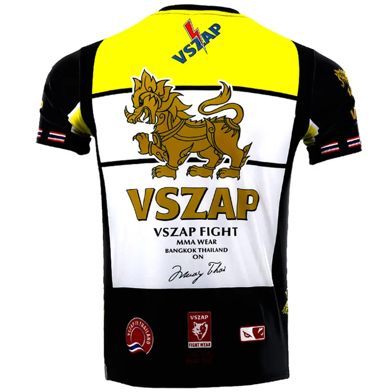 VSZAP quick-drying jersey MUAY THAI boxing short sleeve T-shirt for MMA fitness elastic fighting men Gym shirts | Спорт и