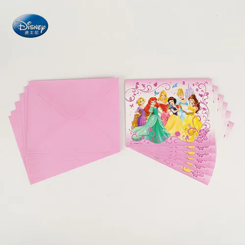invitations 6pcs Дисней Принцесса Тема Дети День рождения украшения набор посуды вечерние принадлежности для девочек Рождественские события вечерние принадлежности - Цвет: invitations 6pcs