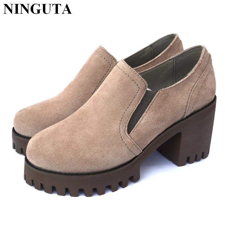 

Punk suede leather platform shoes woman autumn casual women shoes high heel