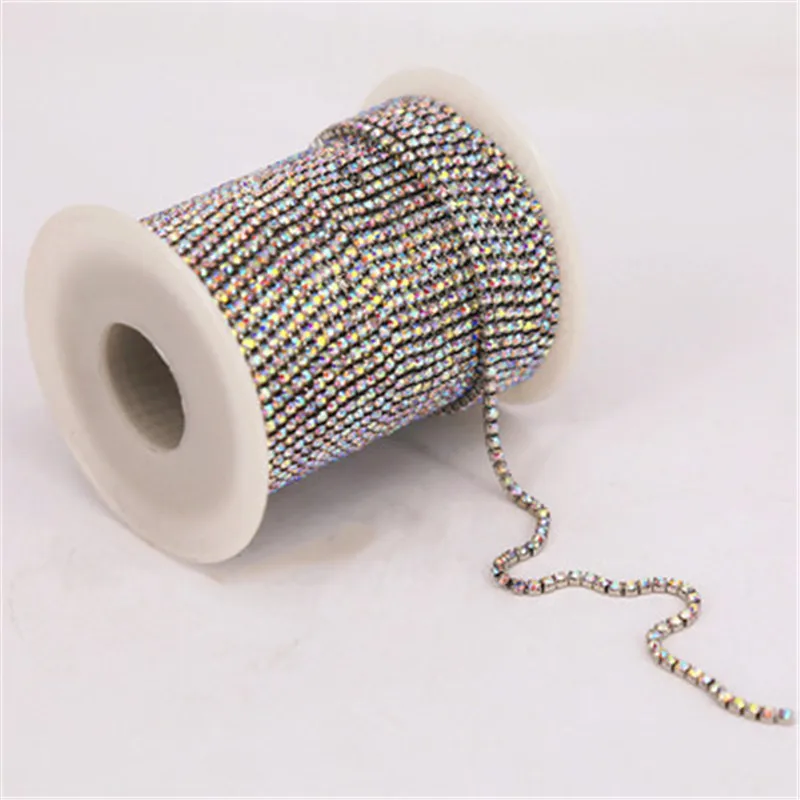 crystal ab 1 ярд, 17 цветов, SS6-SS12(2 мм-3 мм), серебряная основа, уплотненные Стразы, цепочка для рукоделия, стразы - Цвет: crystal ab