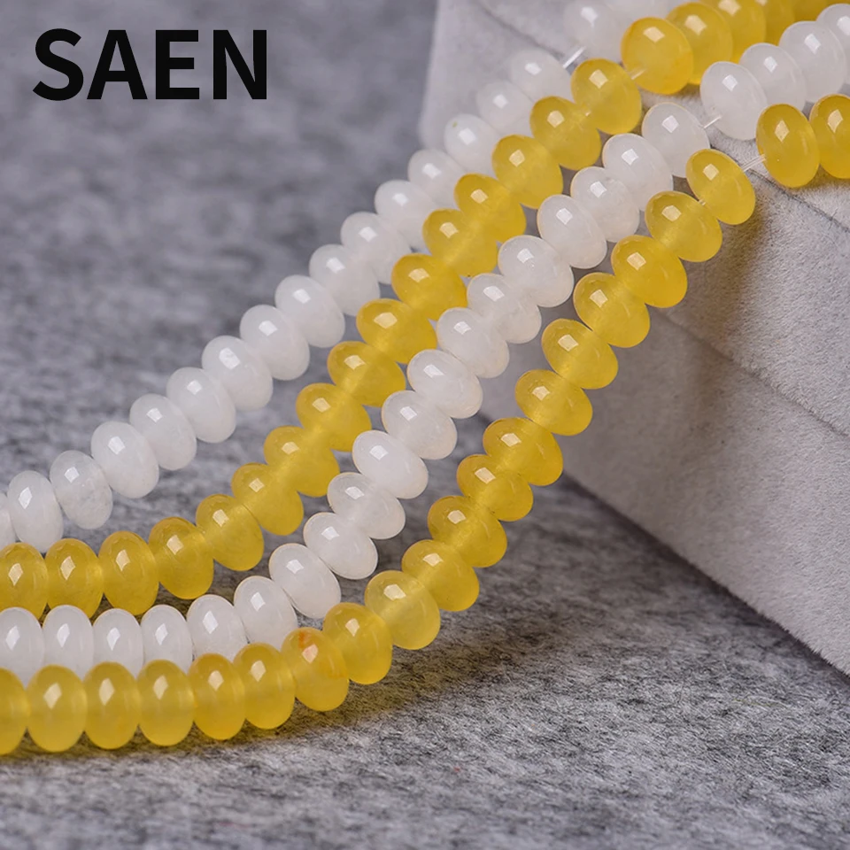 

SAEN Natural Oval Shape stone yellow and white Nature Stone Beads For Jewelry Making 4X6mm spacer beads wholesale lots bulk