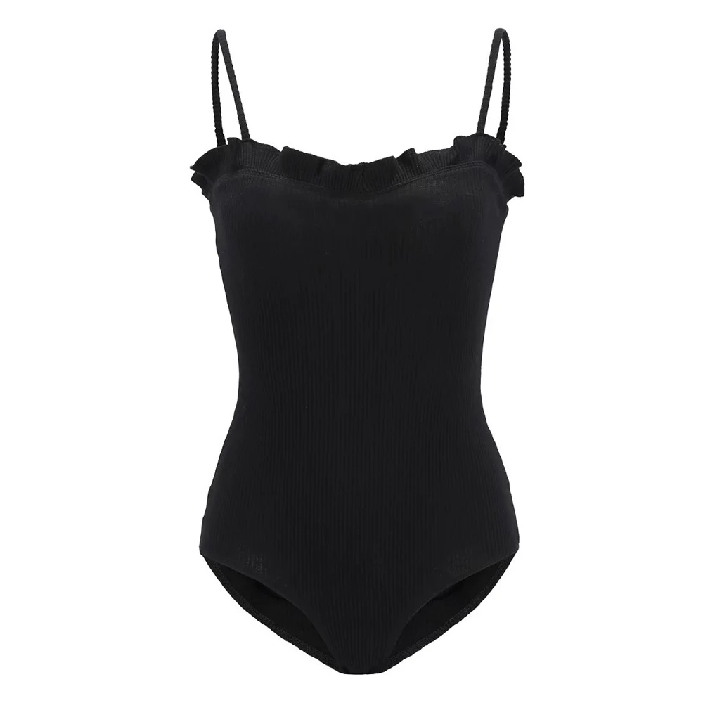 FIRSTTO сексуальный вязаный с оборками деревянные ушки нить легкий комбинезон боди