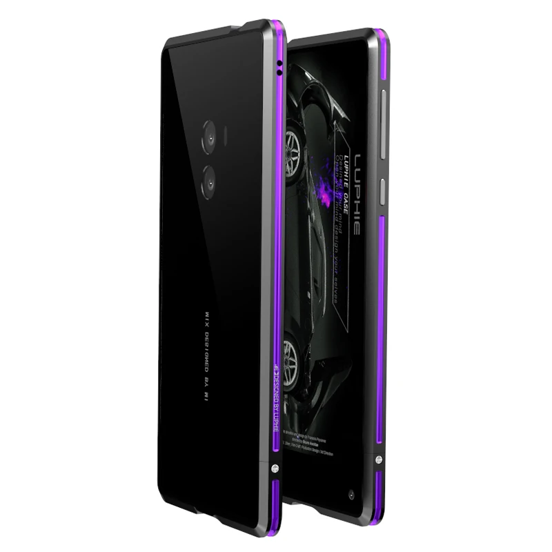 Black Purple Чехол Luphie для Xiaomi mi x, чехол с металлической рамкой, чехол для телефона для Xiaomi mi x, двойная цветная задняя крышка, противоударный - Цвет: Black Purple