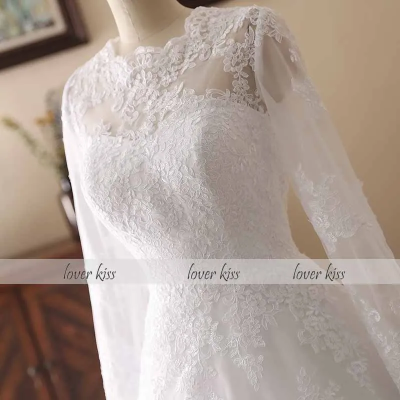 Lover Kiss Vestido De Noiva скромное мусульманское кружевное свадебное платье с круглым вырезом и длинными рукавами, религиозные Свадебные платья на заказ