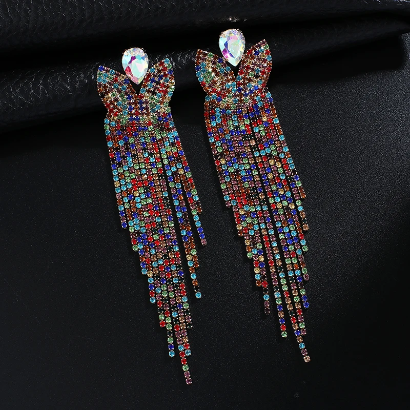 Женские серьги подвески с крыльями цветные стразы ювелирное украшение изделие