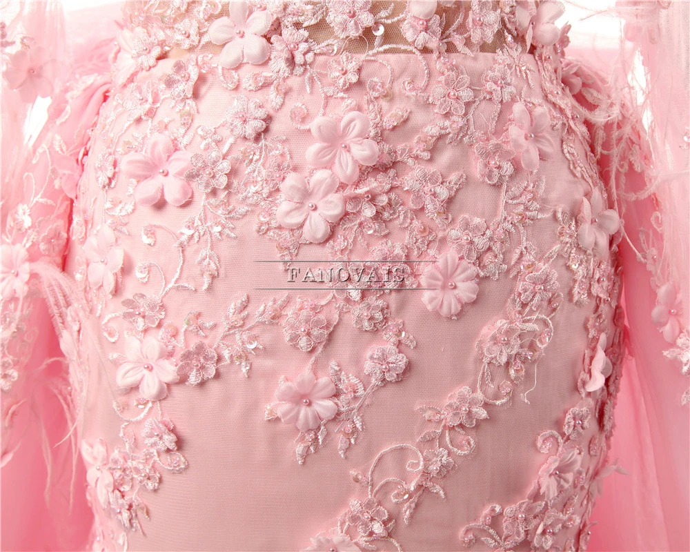 Real High Quality 2019 Prom Dresses Lebanon Sexy Sheer Pink Evening Long Sleeves Feather Beaded Vestido de Festa PD12 | Свадьбы и
