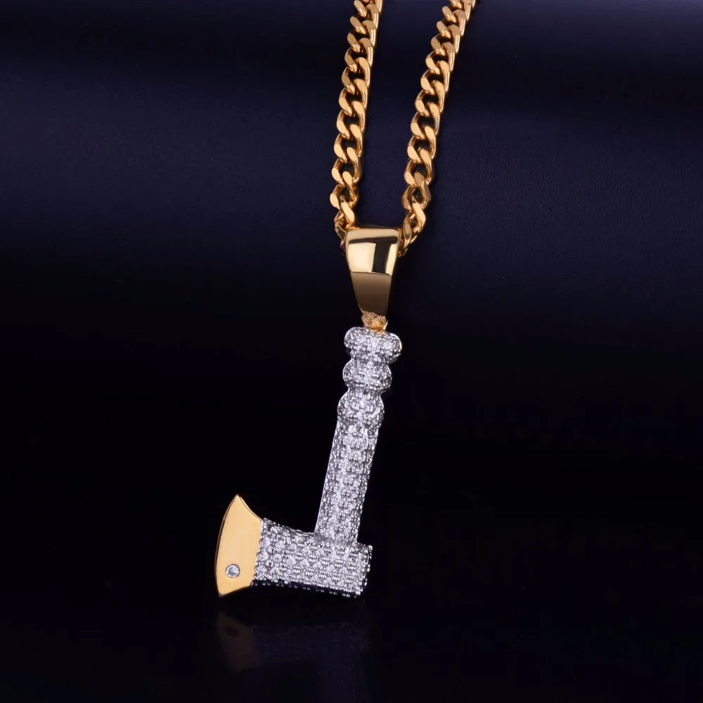 Личности ожерелье Топор и золотой кулон Цвет Bling кубического циркония для мужчин
