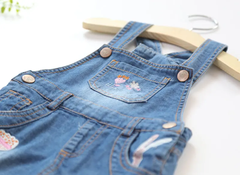 Сарафан для девочек мягкий джинсовый сарафан с вышивкой в виде цветов детские