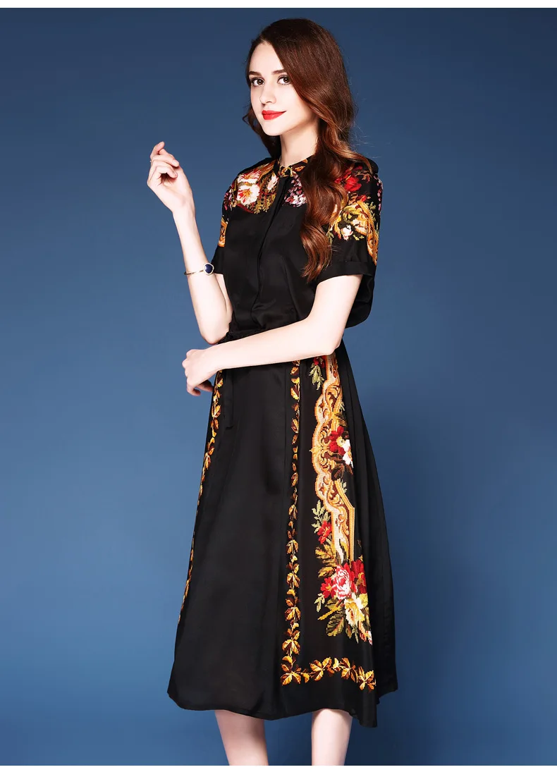 2018 summer new style women's clothing European and American back ancient printing heavy silk blouse mulberry |