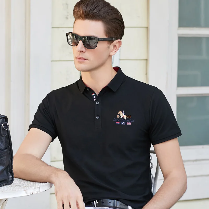 Поло de qualite superieure hauts et shirts Hommes Daffaires hommes marques polo 3D broderie с отложным воротником col hommes polo