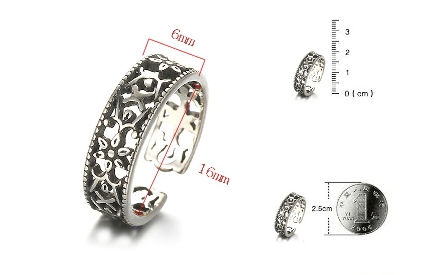 Набор женских колец с вырезами из тайского серебра Винтажные Украшения в стиле
