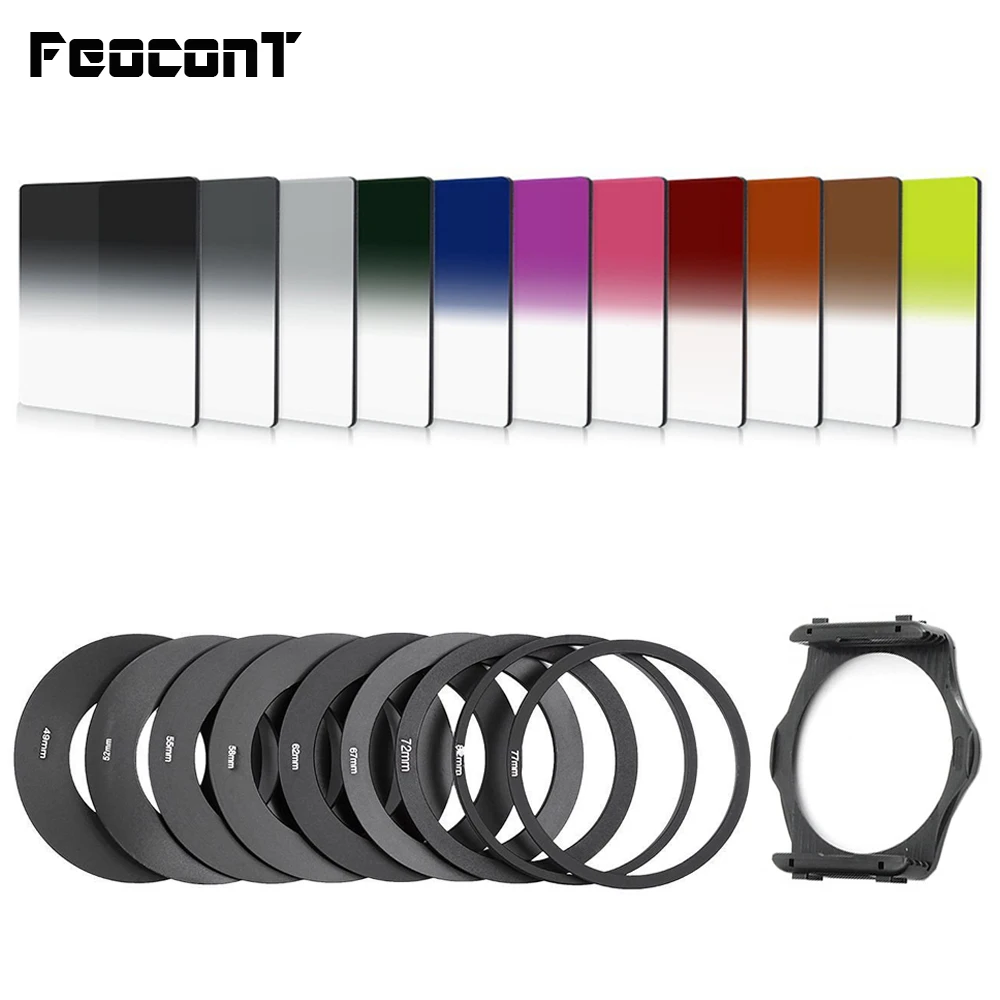 

Colored Light Filters 21in1 Square Gradual ND Color Filter Kit Metal Rings Filter Holder For Canon Camera Cokin P Series