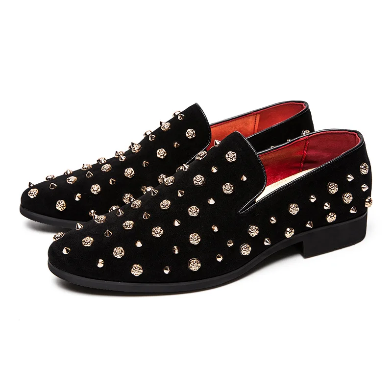 Лидер продаж 2020 мужские удобные лоферы стразы заклепки заостренный носок