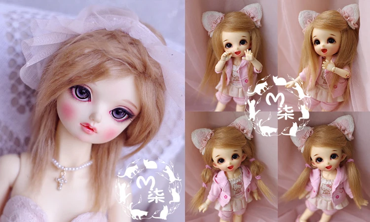 Bjd кукла парики мех парик 1/12 1/8 1/6 1/4 1/3 фиолетовый - Цвет: Золотой