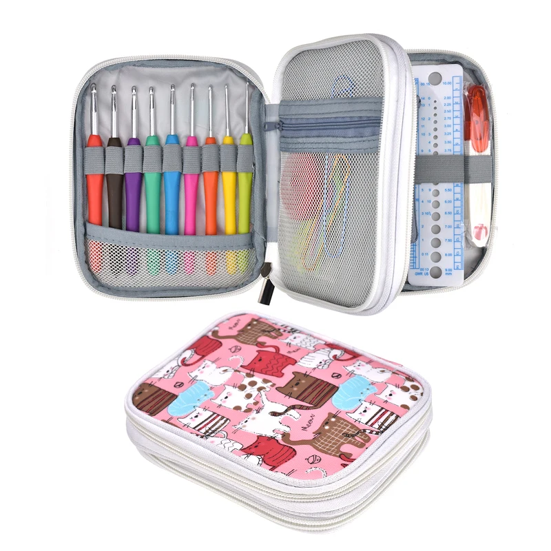 

Mix 21Sizes Crochet Hooks Set 0.6-6.0mm Knitting Needles DIY Stitches Markes Craft Tools Sewing Needle Accessories Set With Case