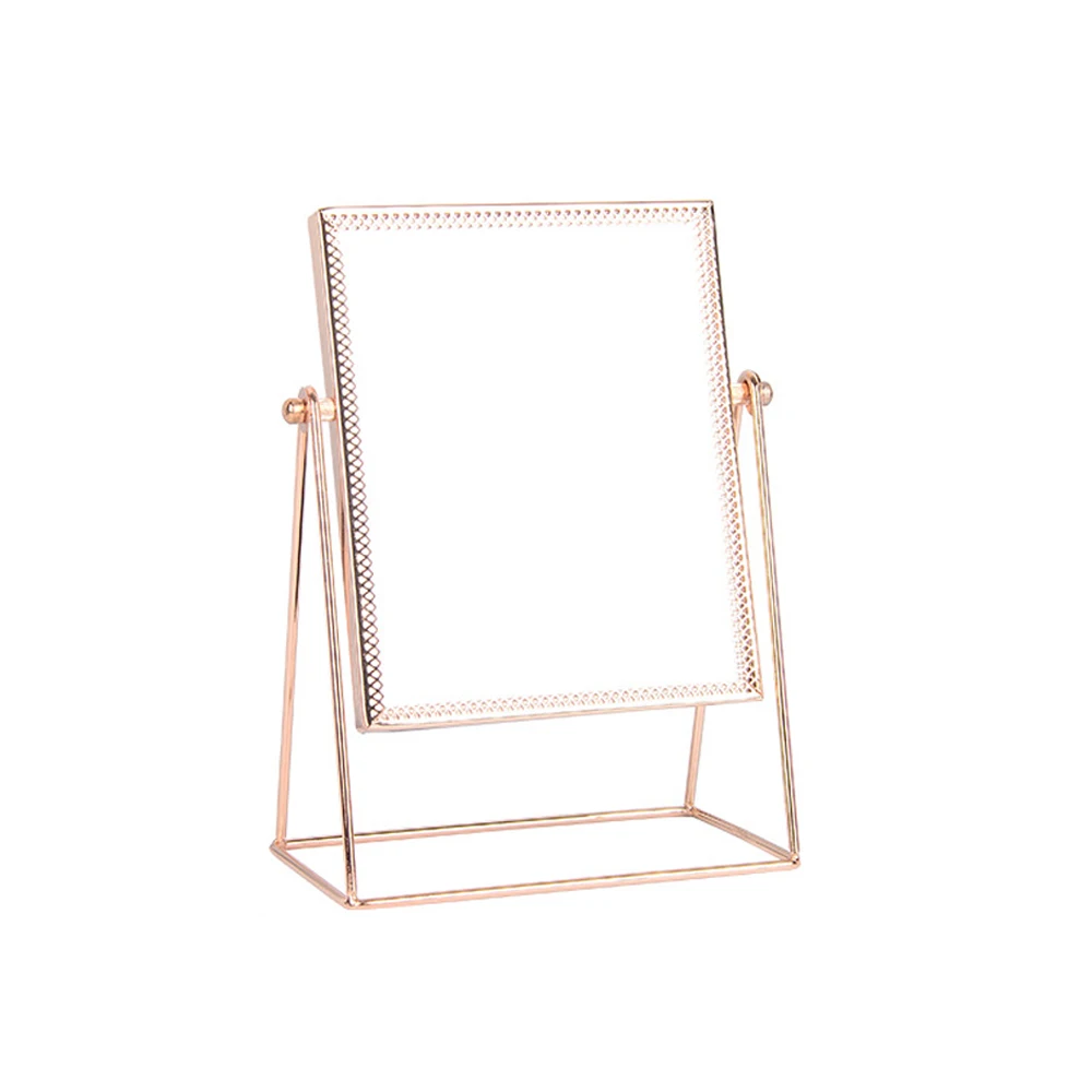 Rose Gold Square Металлическая настольная подставка для принцессы, зеркало в персональной раме, боковое зеркало для макияжа, вращающееся на 360 градусов, розовое золото, трехугольное сиденье, обтекаемое - Цвет: Rose Gold Square