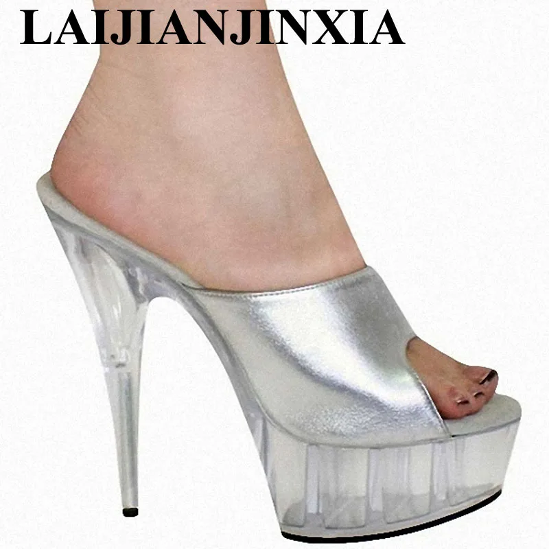 

Silver Sexy Nightclub 15CM High Heels Platform Slippers Nightclub Shoes Party Show Ladies Pole Dance Shoes