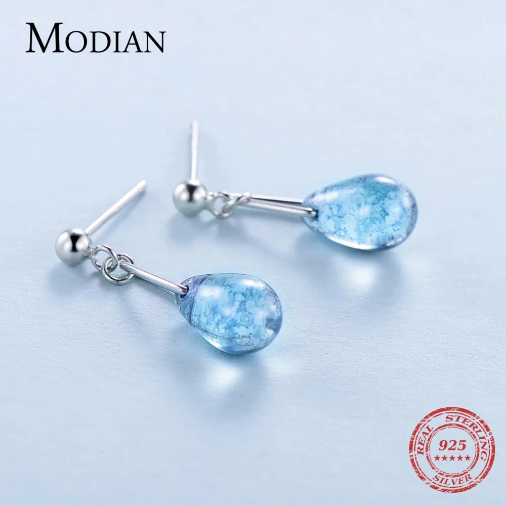 Modian 100% 925 кольцо из стерлингового серебра с голубым со стразами в виде блестящего