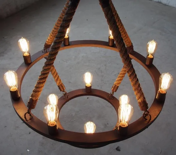 Круглая Люстра в стиле лофт винтажная люстра с 12 светильниками 2 железных кольца