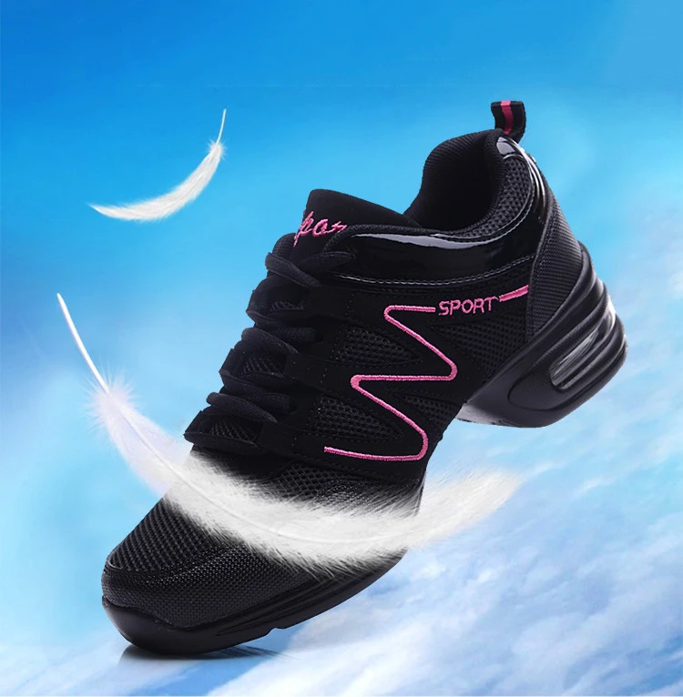 Women's breathable air mesh square dance shoes white black soft bottom sneakers setting-up exercise with cushion | Спорт и