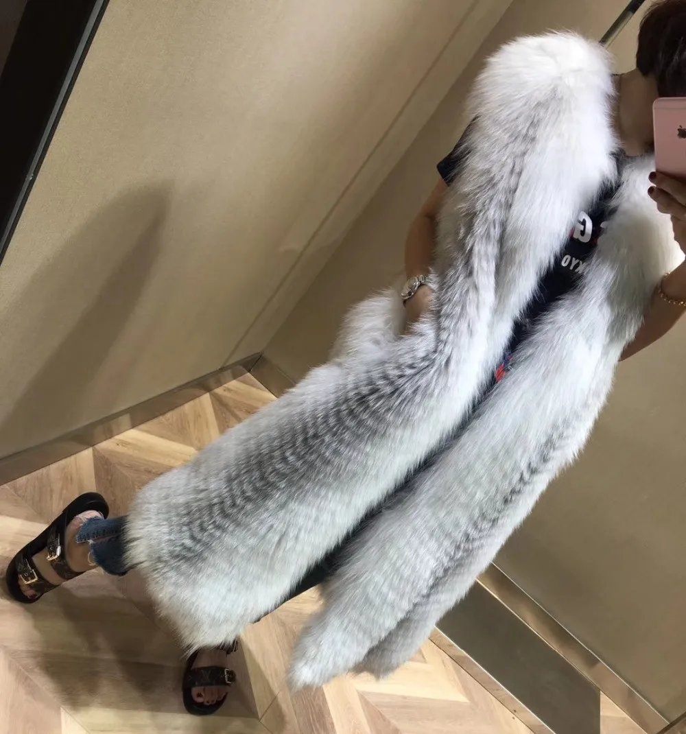Imported Finland Full Pelt Cross Fox Fur Vest Outerwear Thick Warm Women Real Natural Fox Fur Long Sleeveless Coat Winter enlarge