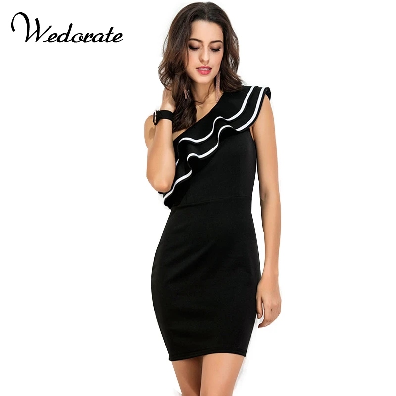Wedorate рукавов лето dress для женщины сексуальная одно плечо элегантный раффлед bodycon