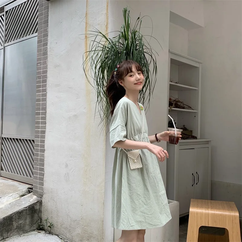 Новое Элегантное летнее Мини-Платье С v-образным вырезом коротким рукавом и