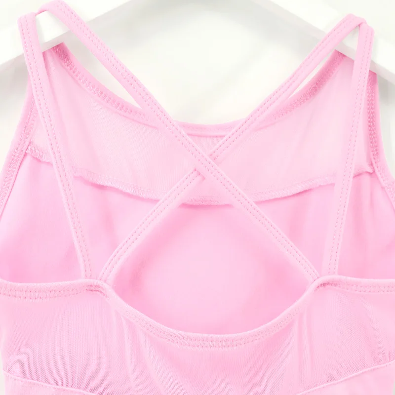 Girls Vest Leotards Mesh Splice Camisole Straps Ballet Leotard Gymnastics Skating Dance Bodysuit |