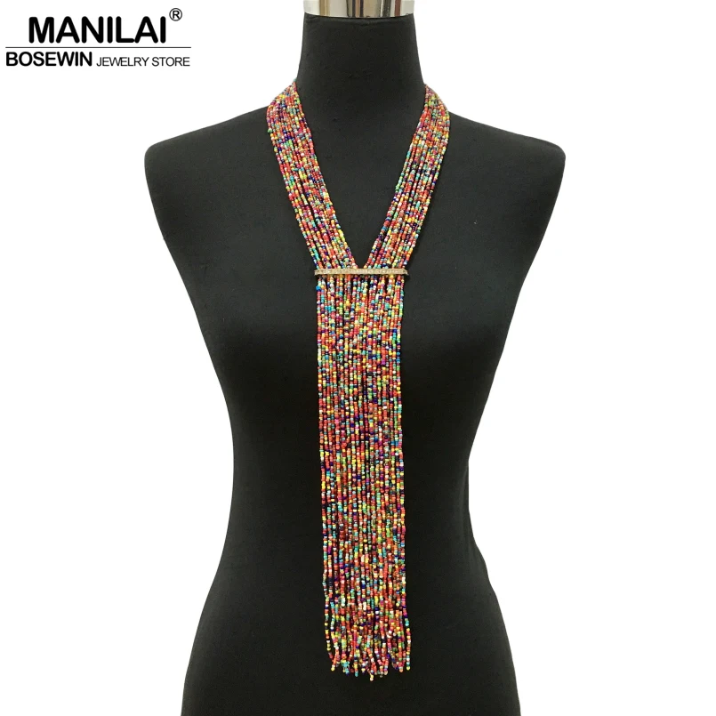 Женское длинное ожерелье с бусинами MANILAI богемное украшение ручной работы 11