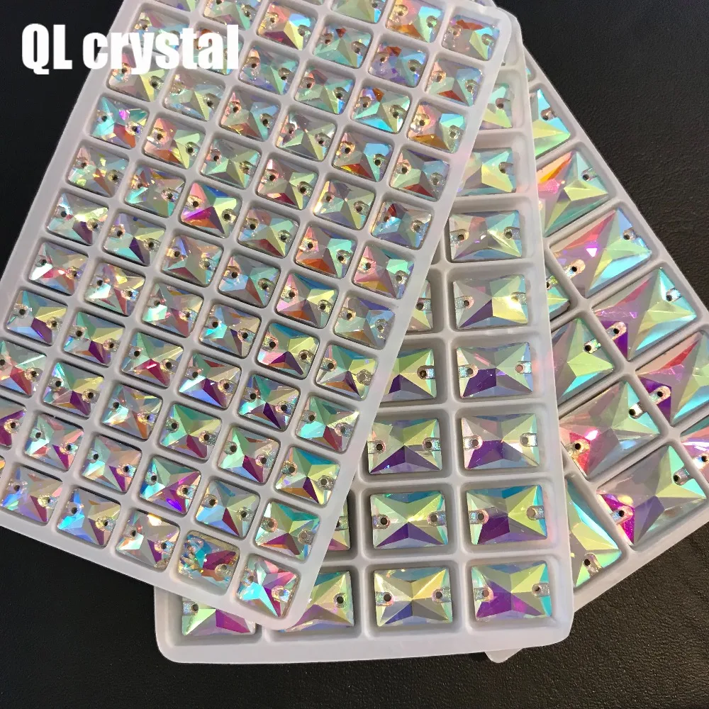 

QL crystal AB Crystal Rectangle Sew On Flatback Glass Crystal Rhinesone For DIY Wedding dress shoes bags clothes accessories